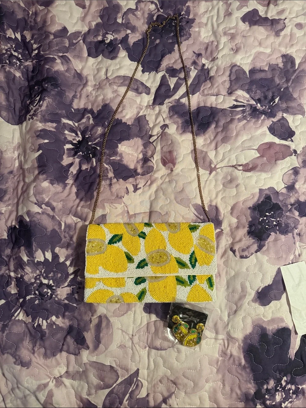 Antik Kraft Yellow Lemon Beaded Wristlet Clutch
